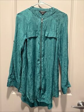 Rock & Republic Teal Zip Front Utility Blouse Tunic Top Medium NWT